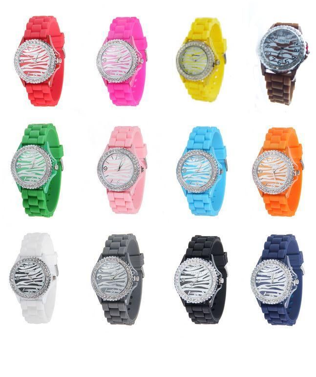 GENEVA Silicone Zebra Crystal CZ Large Face Watch eBay
